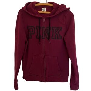 PINK Victorias Secret Maroon Hoodie with Black 'PINK' Logo
